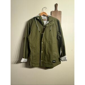 Hurley Green Mac A Full Zip Snap Lined Long Sleeve Hooded Frame Jacket Small